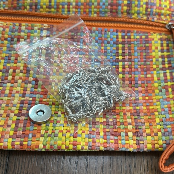 Vibrant Multicolor Woven Clutch with Orange Detail - Picture 7 of 9